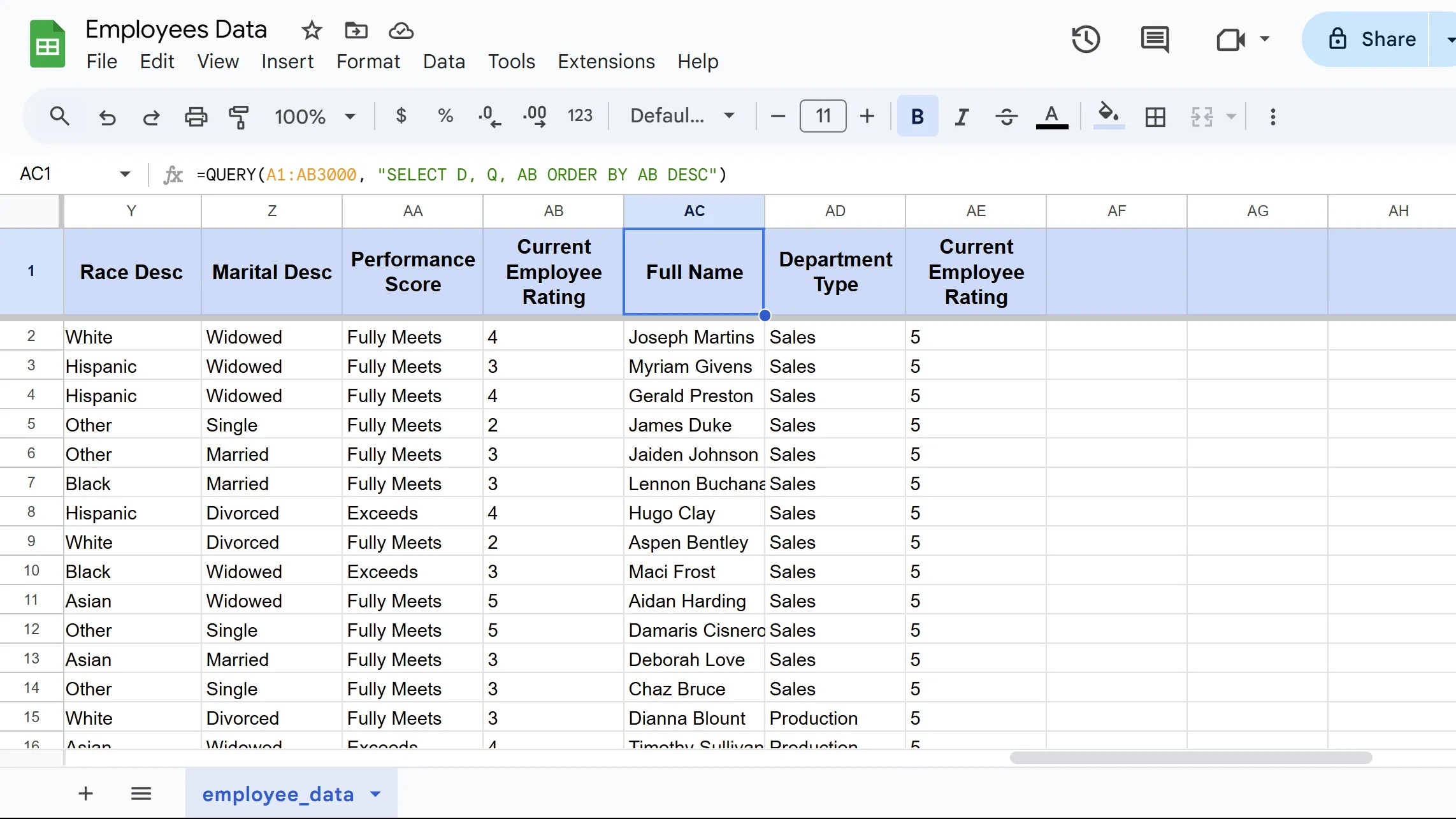 Hiển thị dữ liệu được truy vấn bởi hàm QUERY trong Google Sheets