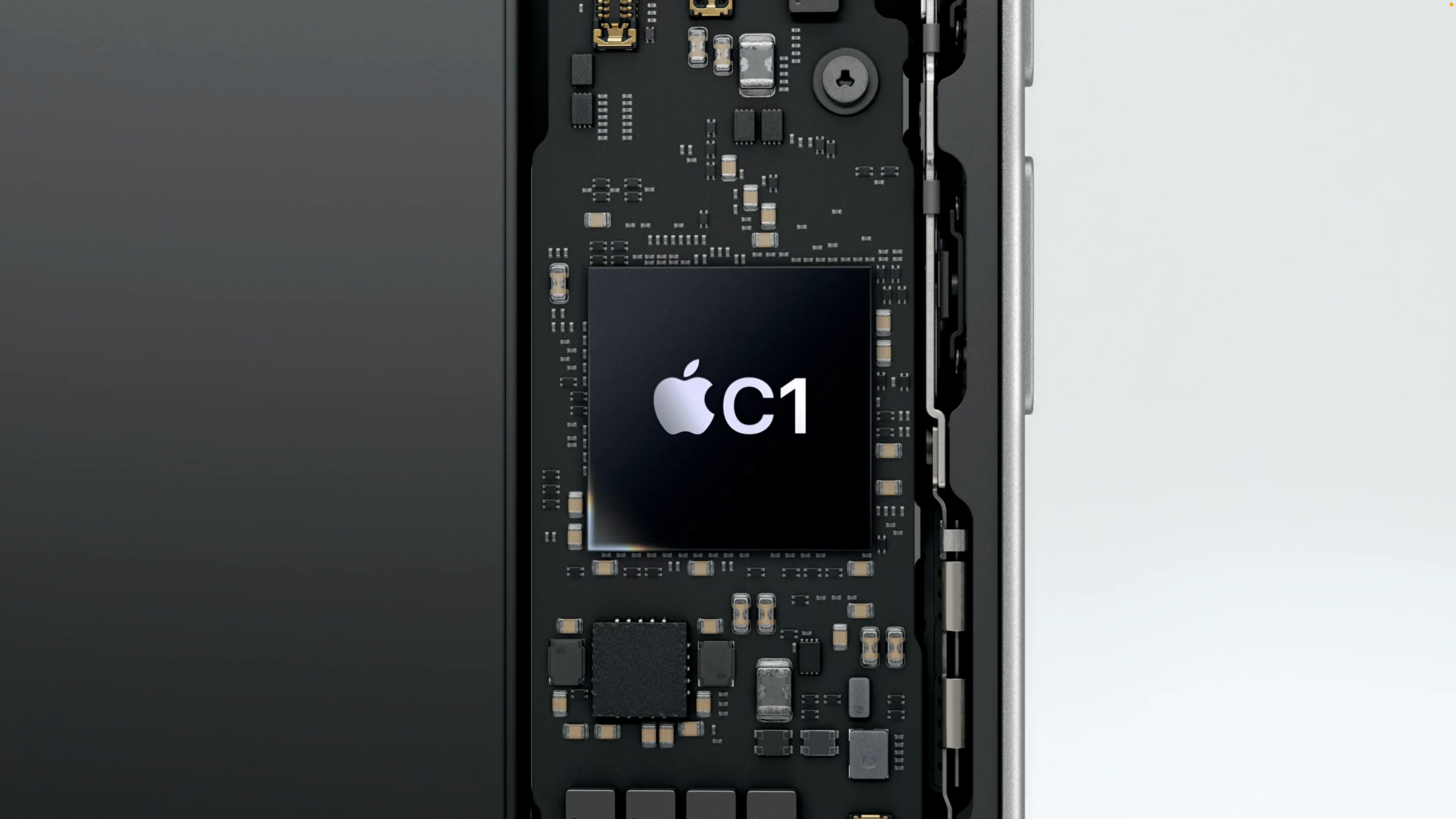 Hình ảnh minh họa chip Apple C1, modem di động tự phát triển đầu tiên của hãng.