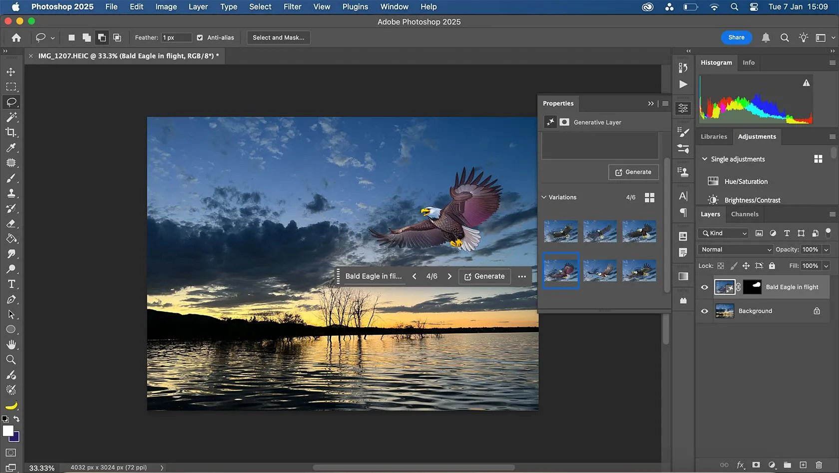 Hình ảnh một con đại bàng hói được tạo bằng tính năng Generative AI của Photoshop