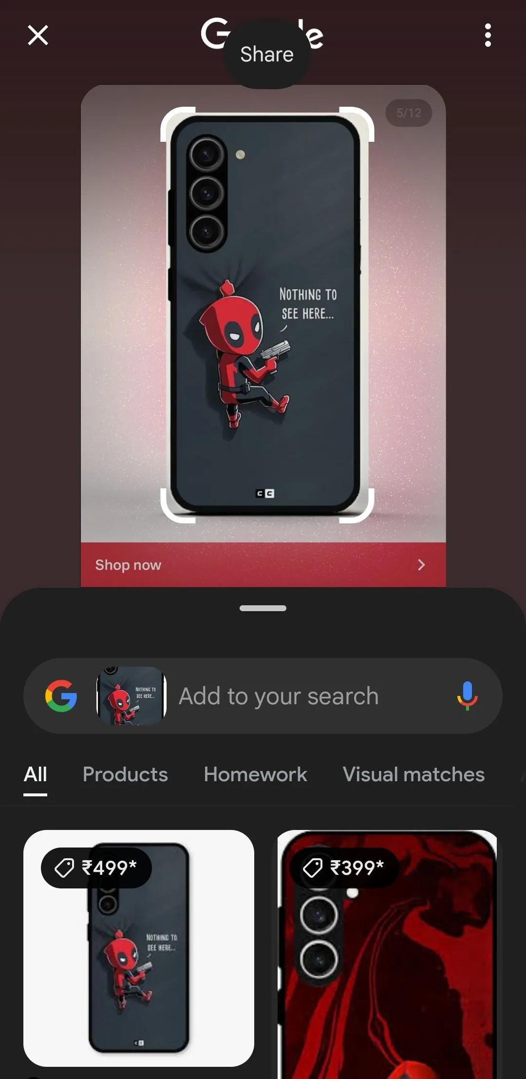 Kết quả tìm kiếm ốp lưng điện thoại bằng tính năng Circle to Search của Google và Galaxy AI