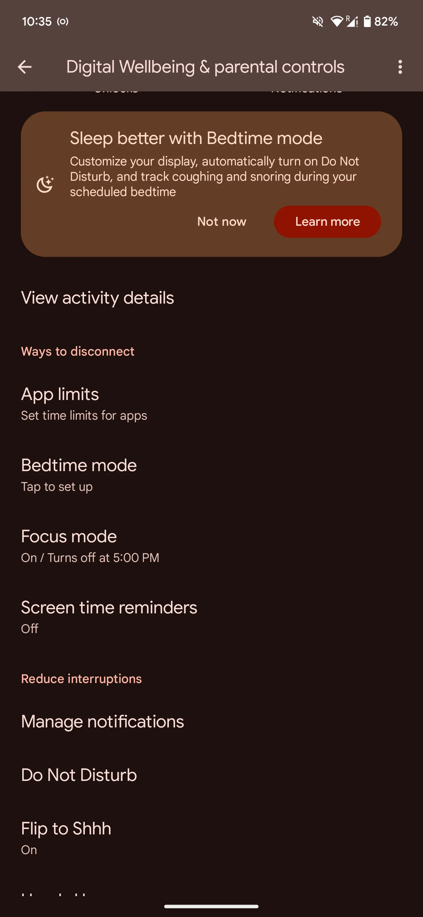 Kích hoạt Chế độ Giờ đi ngủ trong cài đặt Digital Wellbeing