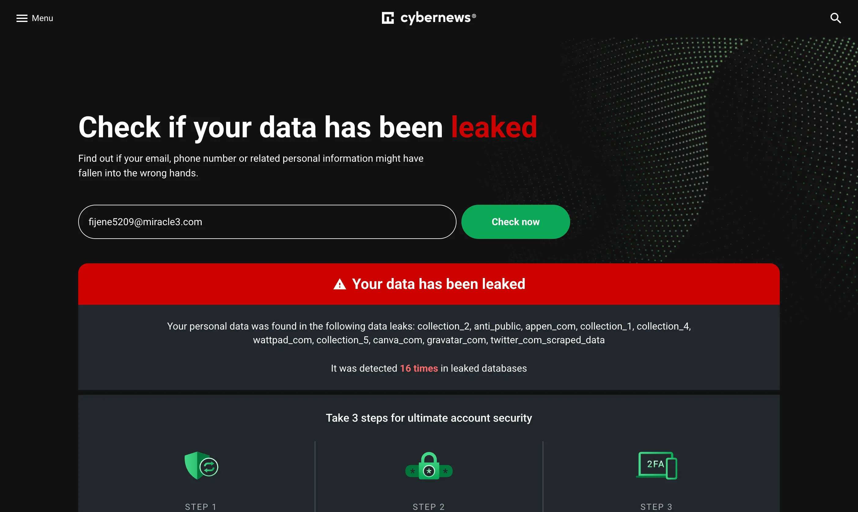 Kiểm tra thông tin cá nhân bị rò rỉ trên dark web bằng CyberNews Personal Data Leak Checker