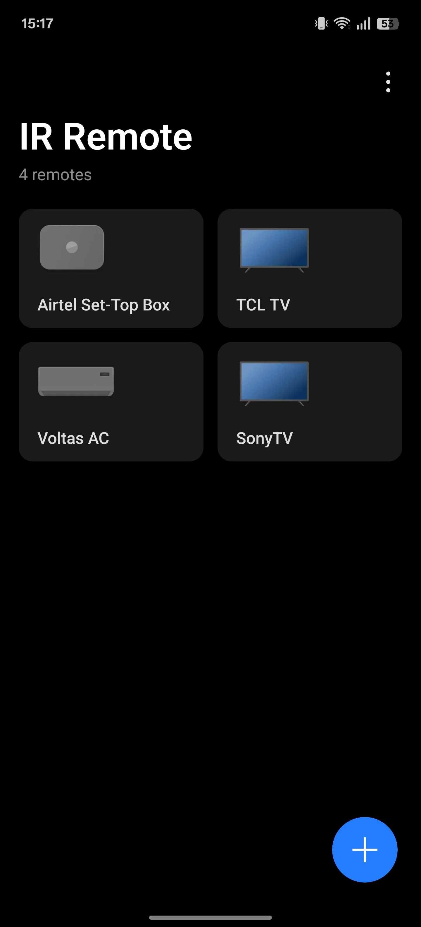 Màn hình chính của ứng dụng IR Remote