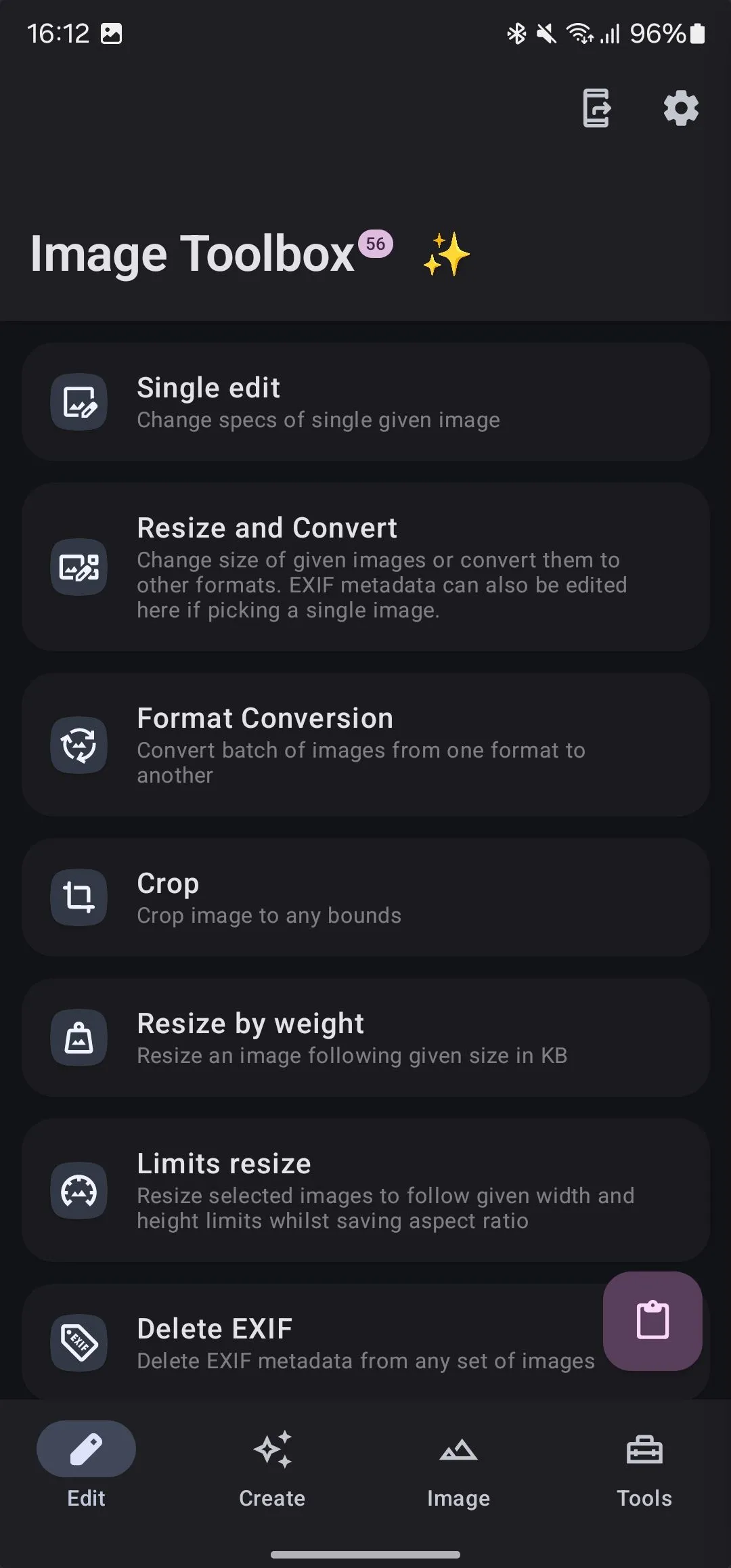 Màn hình chỉnh sửa trong ứng dụng Image Toolbox.