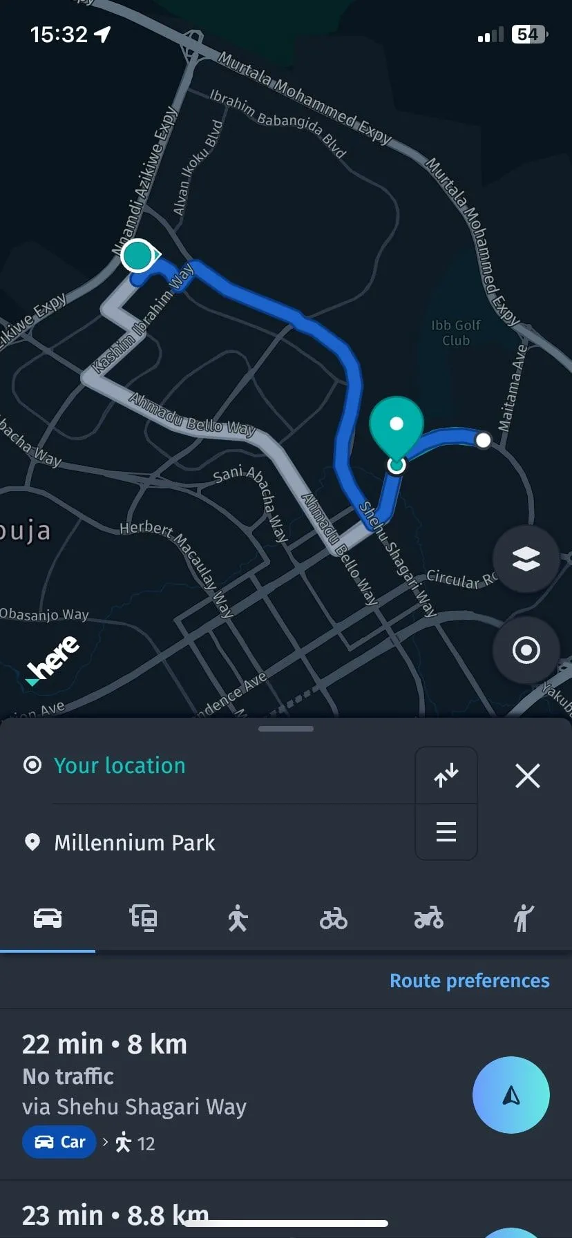 Màn hình dẫn đường ô tô chi tiết trên ứng dụng HERE WeGo offline