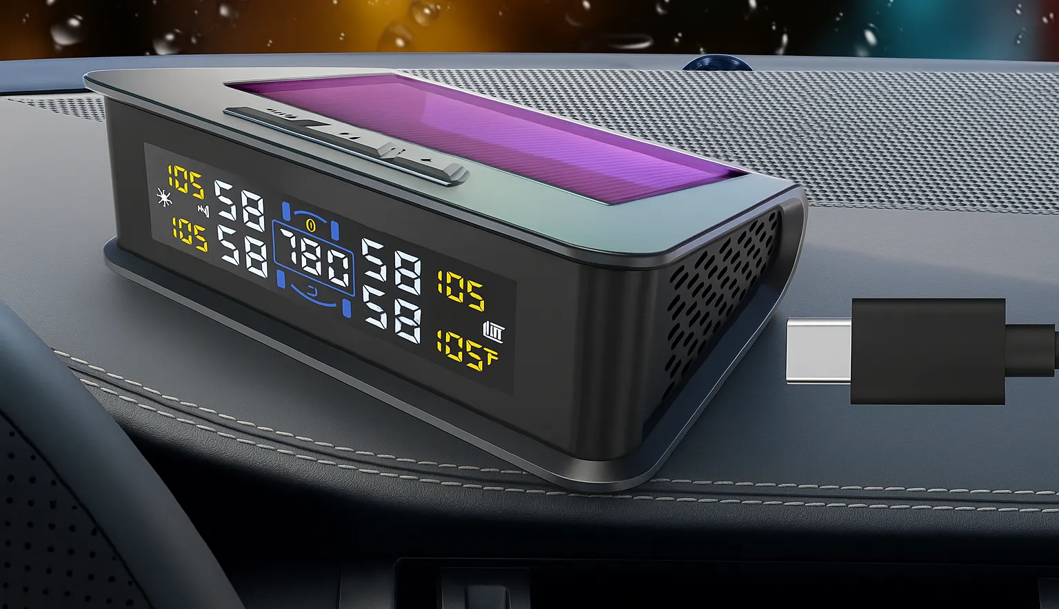 Màn hình hiển thị áp suất lốp kỹ thuật số trong ô tô với cáp USB
