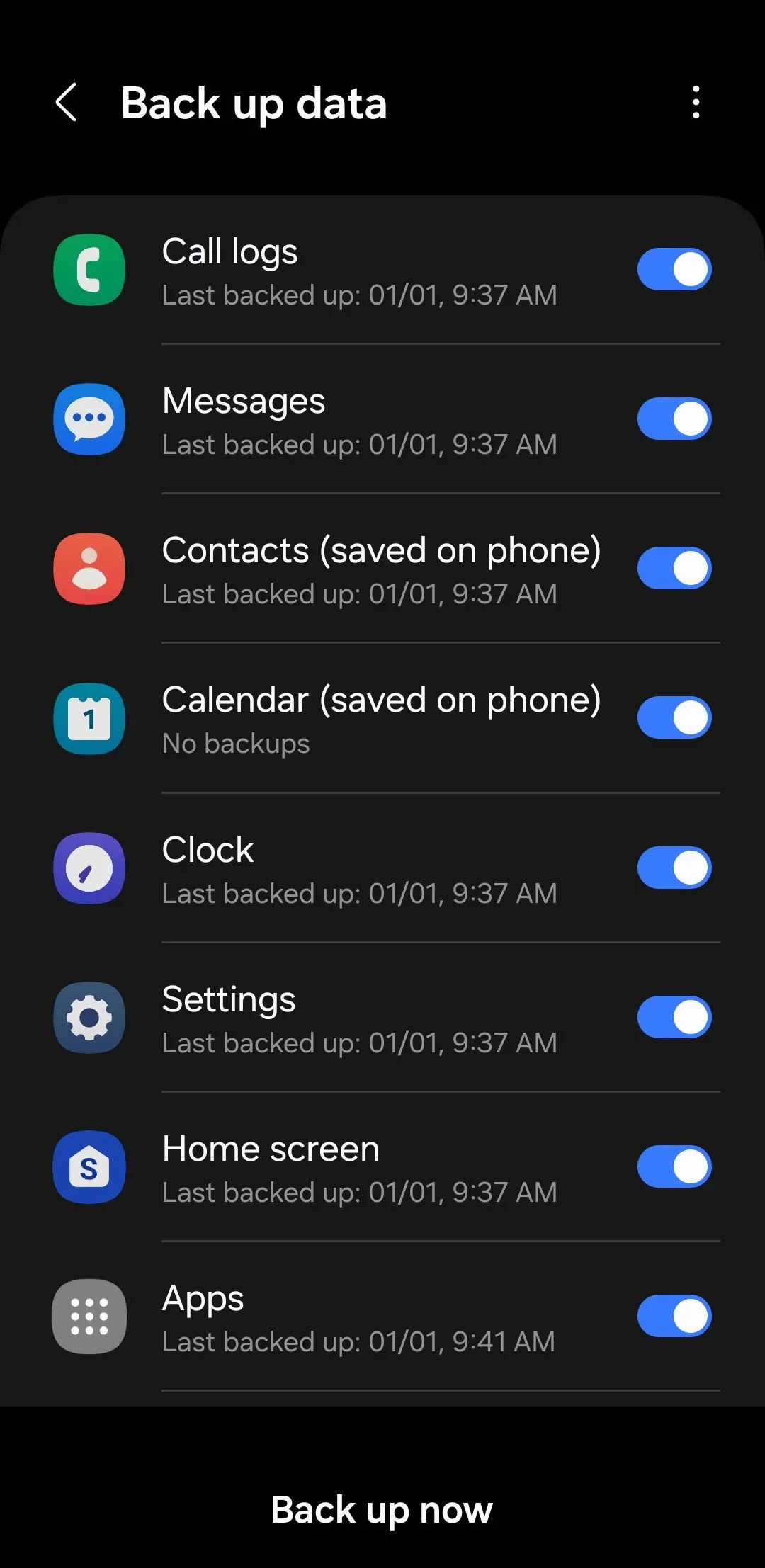 Menu sao lưu dữ liệu trên điện thoại Android, bao gồm ảnh, video và danh bạ