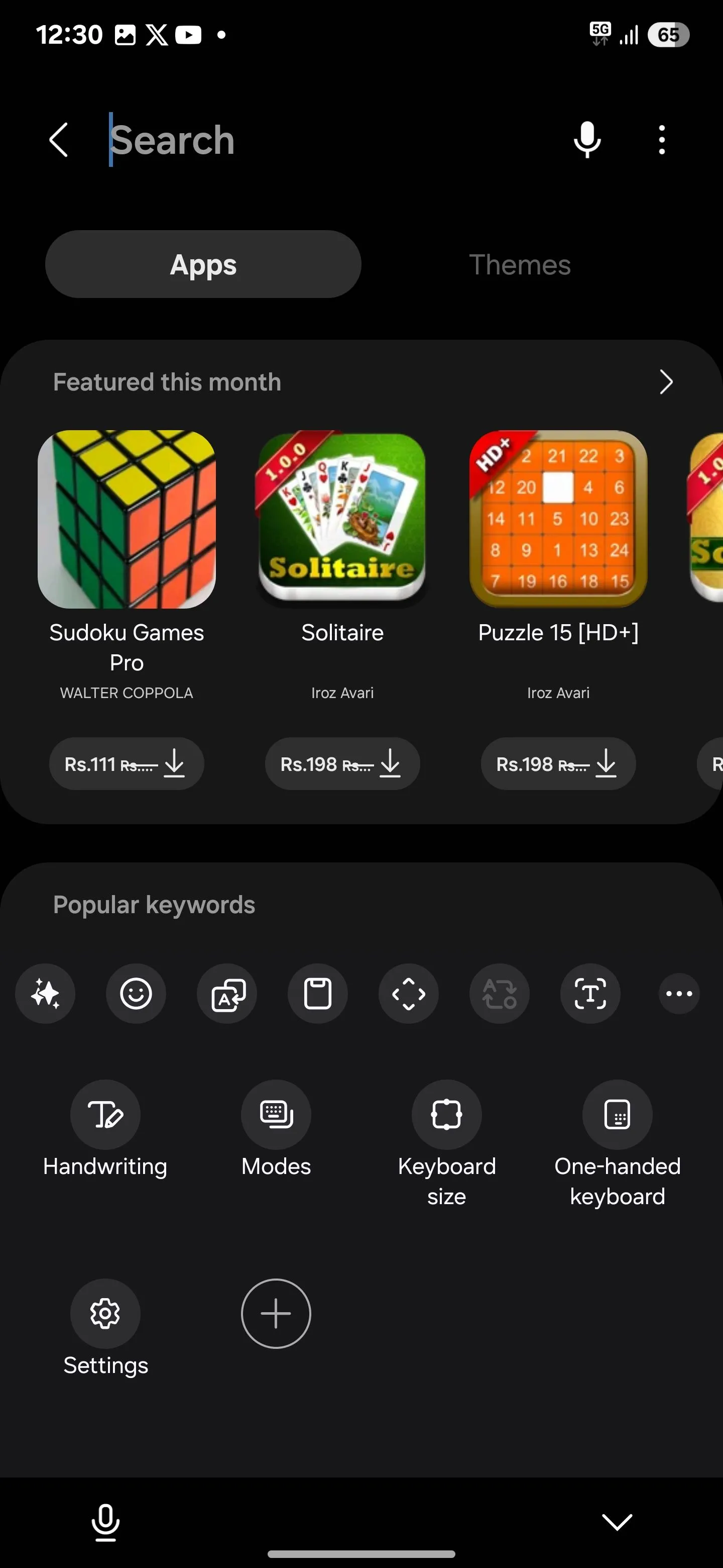 Menu thanh tác vụ trên Bàn phím Samsung