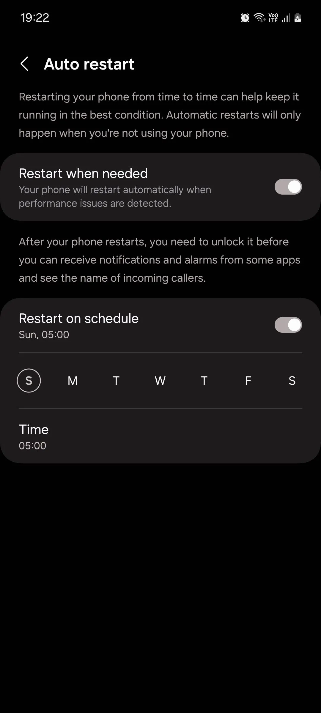 Menu tự động khởi động lại trên Samsung
