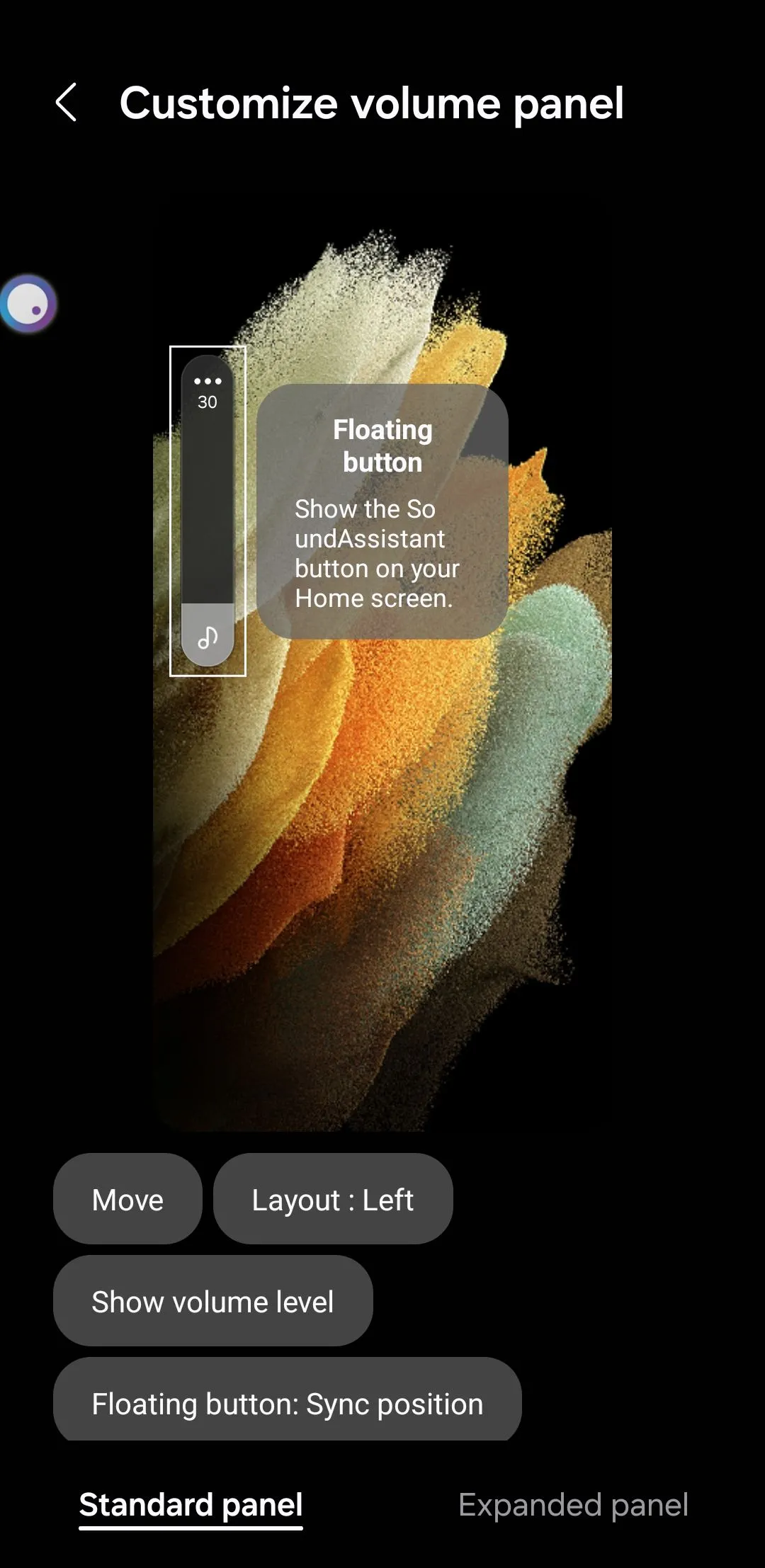 Menu tùy chỉnh bảng điều khiển âm lượng trên điện thoại Samsung với Sound Assistant