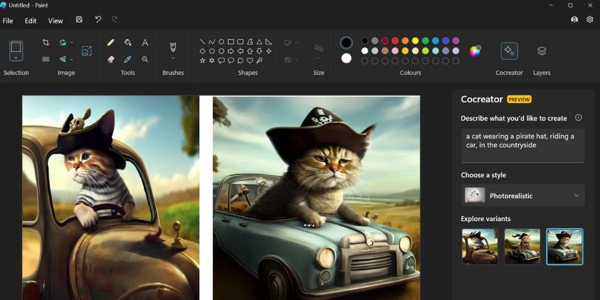Minh họa các hình ảnh được tạo ra bằng tính năng Cocreator trong ứng dụng Paint của Copilot+ PC