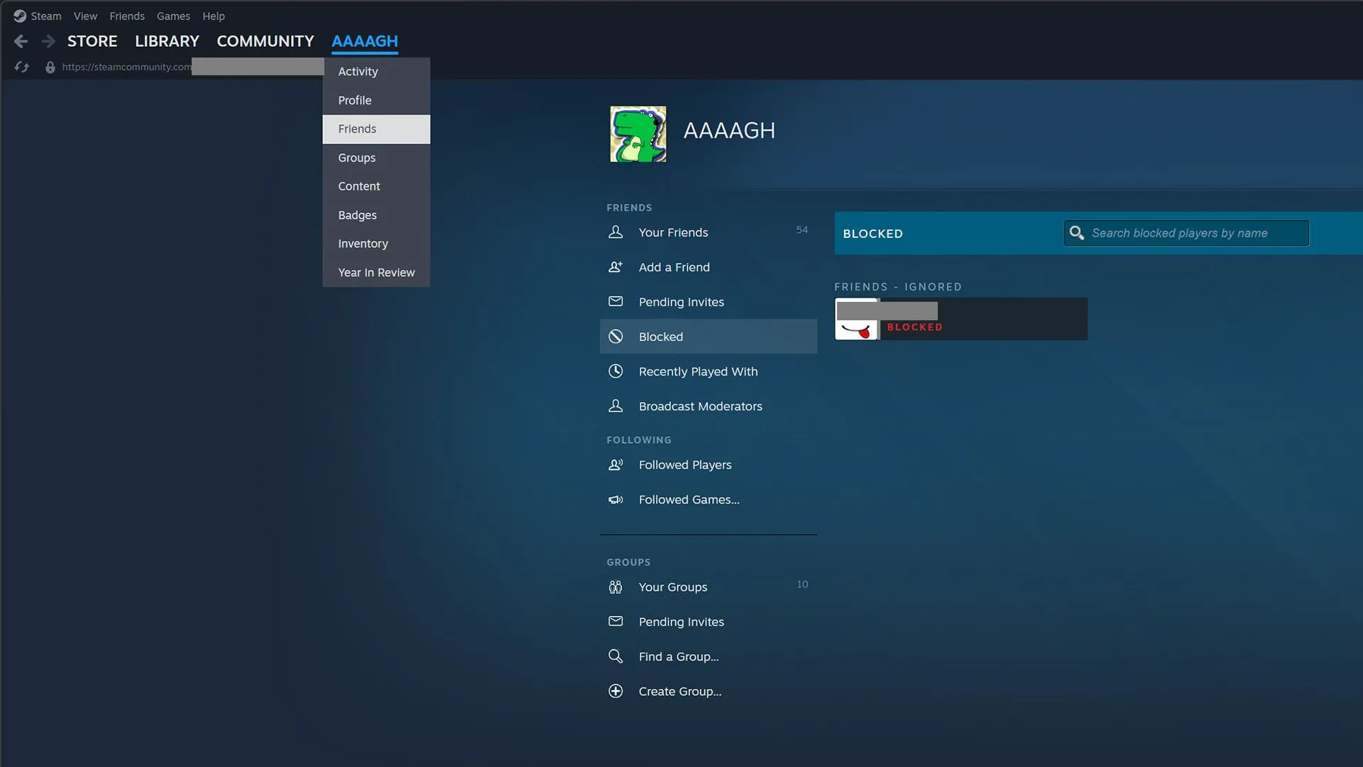 Minh họa cách kiểm tra danh sách chặn bạn bè trên Steam