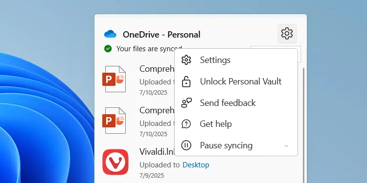 Mở cài đặt OneDrive trên Windows để quản lý đồng bộ hóa dữ liệu