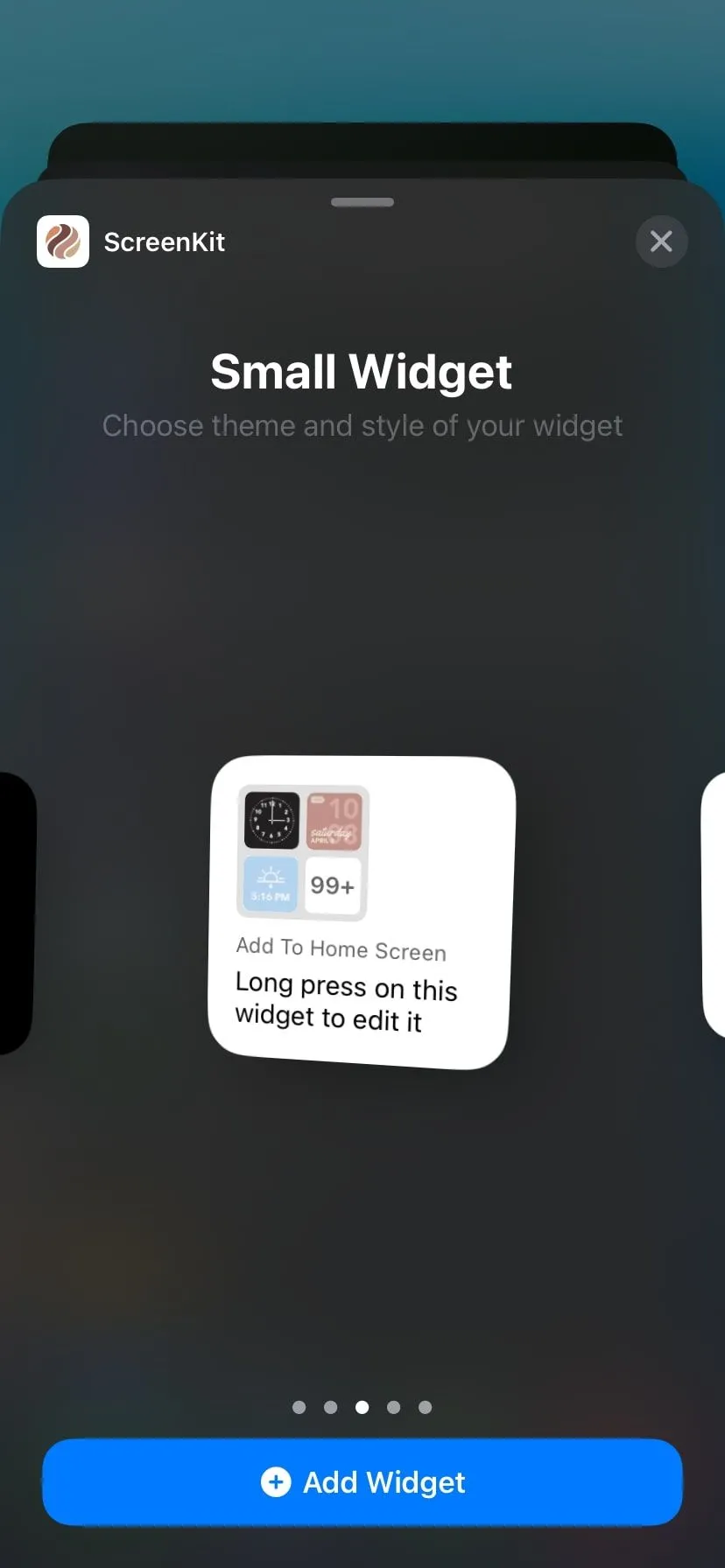 Một widget ScreenKit theo chủ đề màu hồng hiển thị trên màn hình chính iPhone, mang lại vẻ đẹp thẩm mỹ