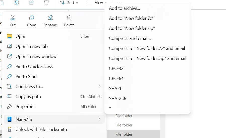 NanaZip hiển thị giao diện giải nén file trên Windows, tích hợp vào menu ngữ cảnh