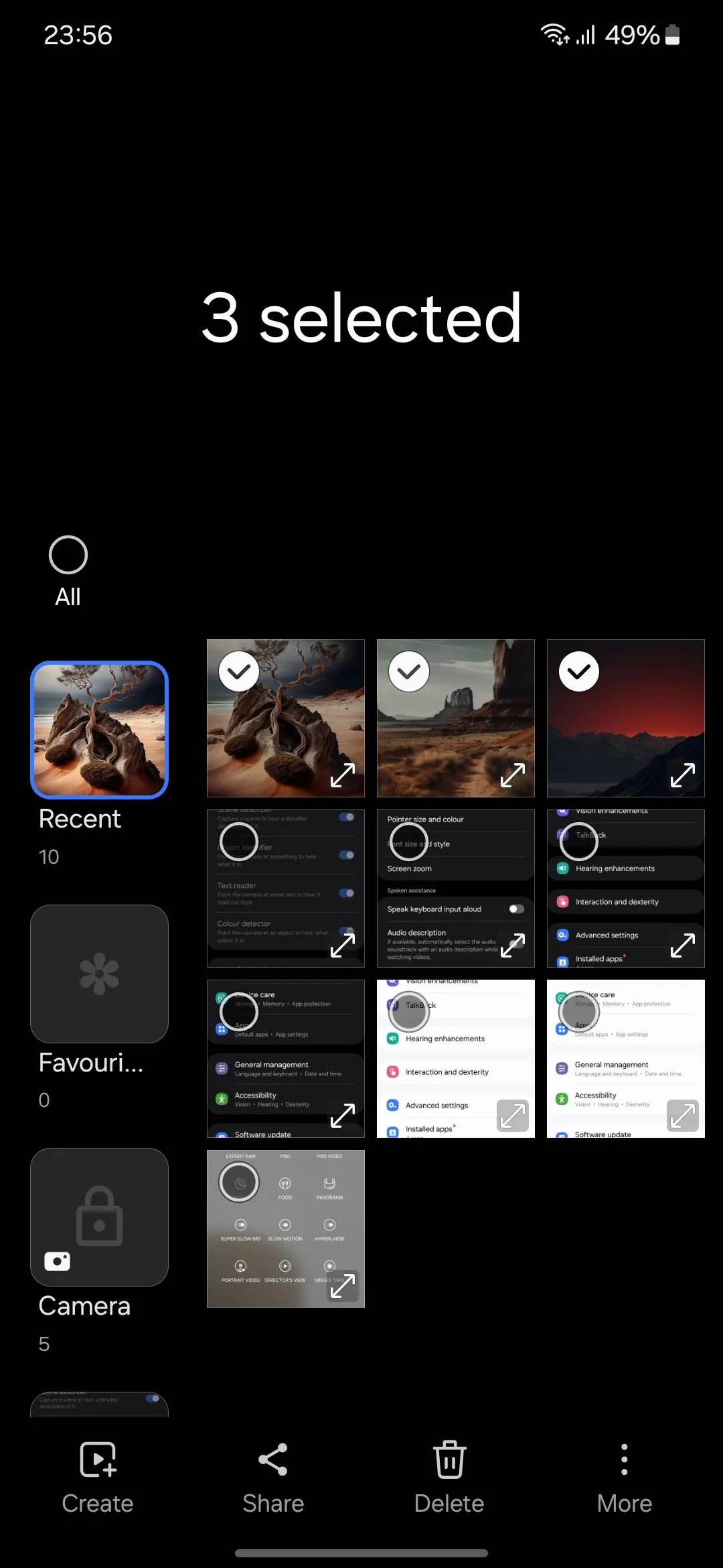 Nhiều hình ảnh được chọn trong Samsung Gallery