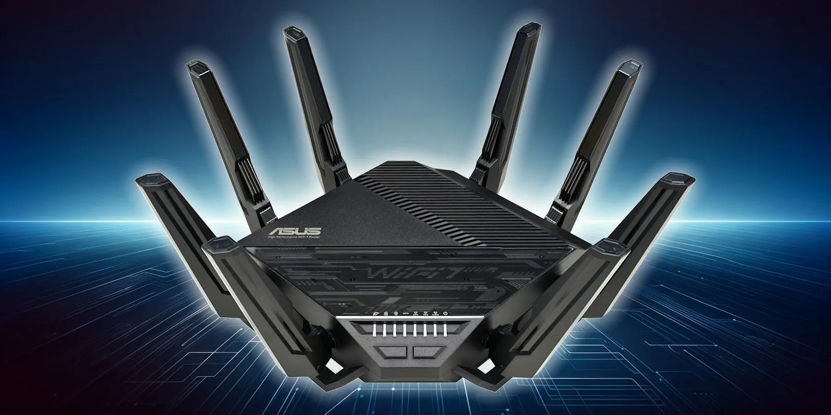 Router ASUS Wi-Fi 7 với thiết kế hiện đại, thể hiện công nghệ mạng tương lai
