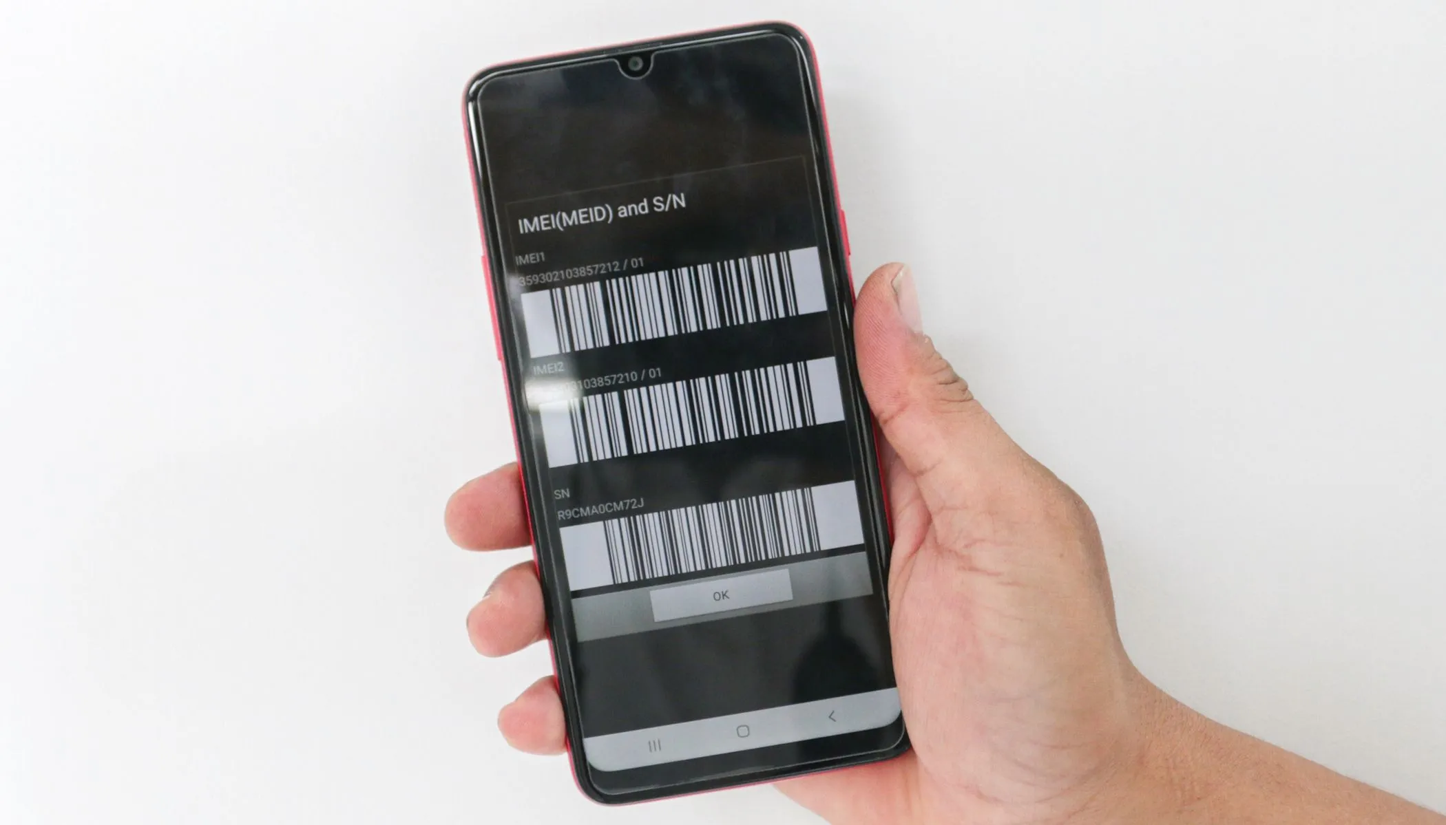Số IMEI hiển thị trên màn hình điện thoại Android