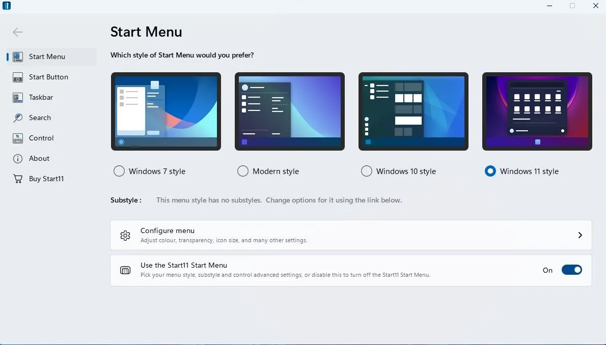 Start11 Home Screen