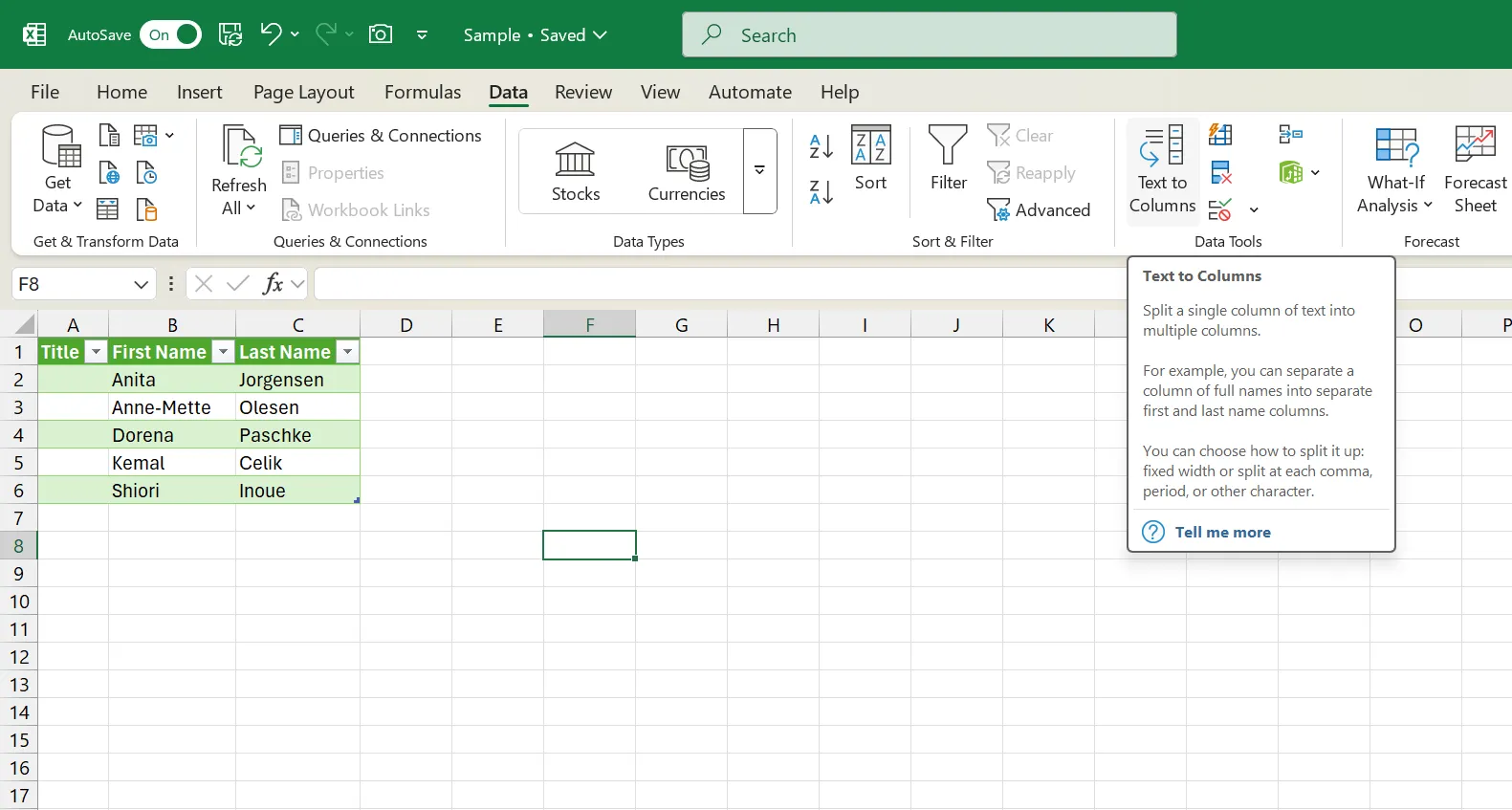 Sử dụng chức năng Text to Columns trong Microsoft Office để tách dữ liệu thành các cột riêng biệt