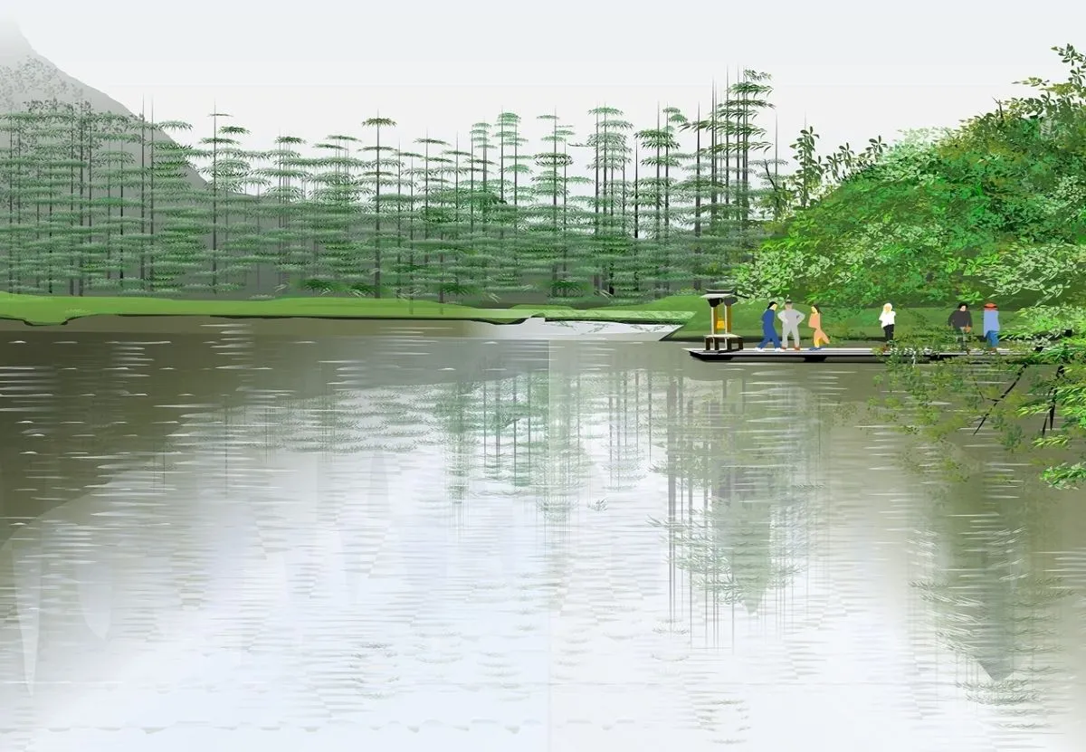 Tác phẩm nghệ thuật phong cảnh &quot;Khu đền thờ Myojin&quot; của nghệ sĩ Tatsuo Horiuchi, được tạo ra hoàn toàn bằng các công cụ vẽ của Excel, minh chứng cho khả năng sáng tạo độc đáo của phần mềm này.