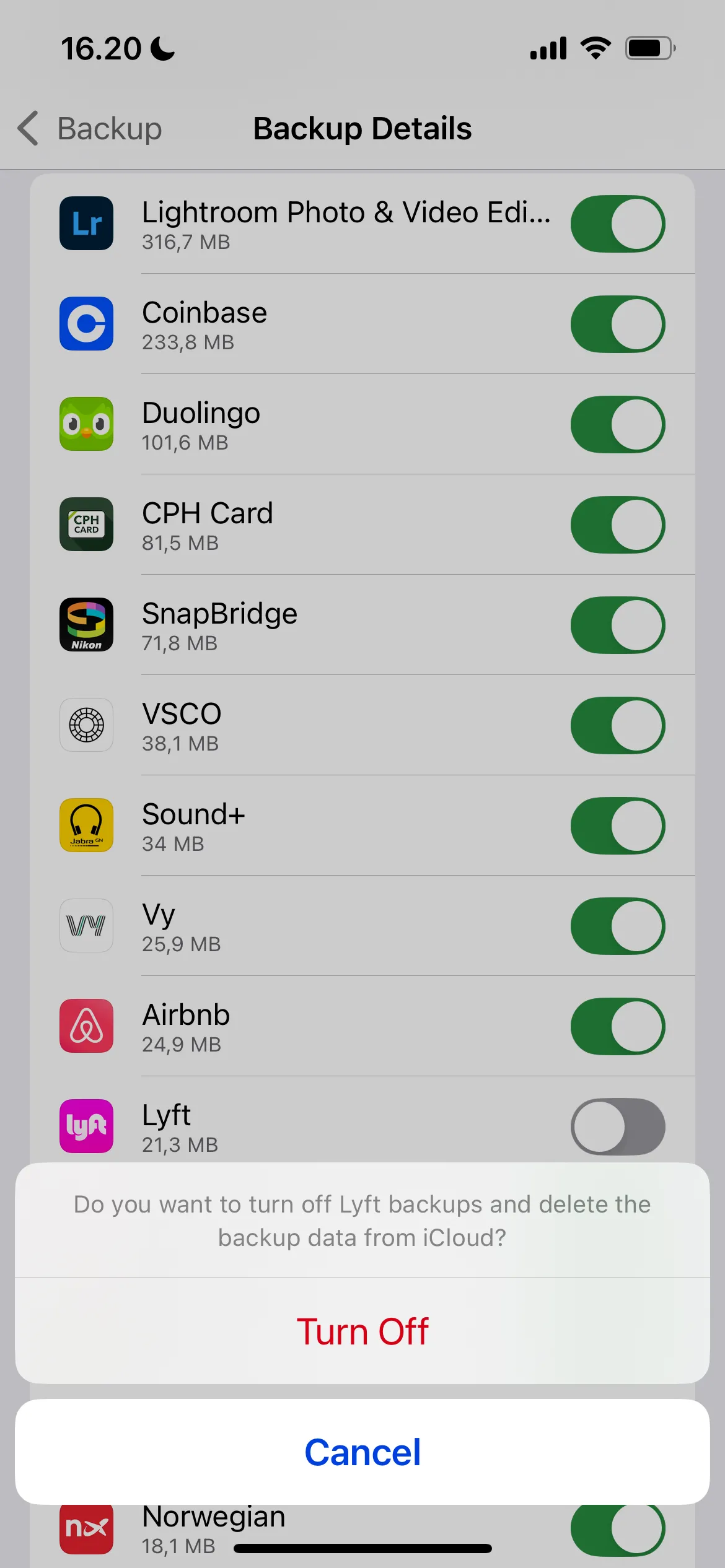 Tắt cài đặt sao lưu iCloud cho từng ứng dụng không cần thiết.