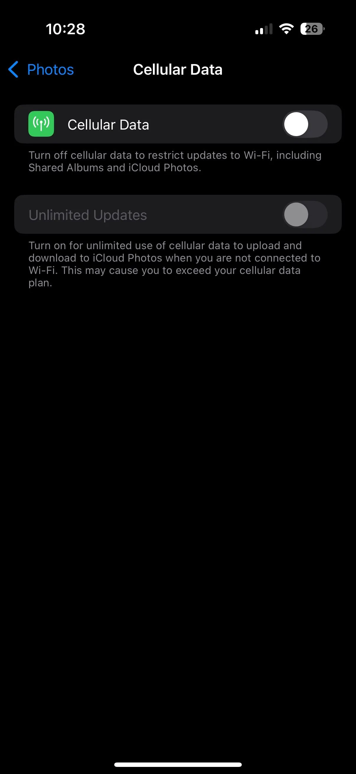 Tắt tính năng đồng bộ ảnh iCloud qua dữ liệu di động trên iPhone để tránh tốn 4G.