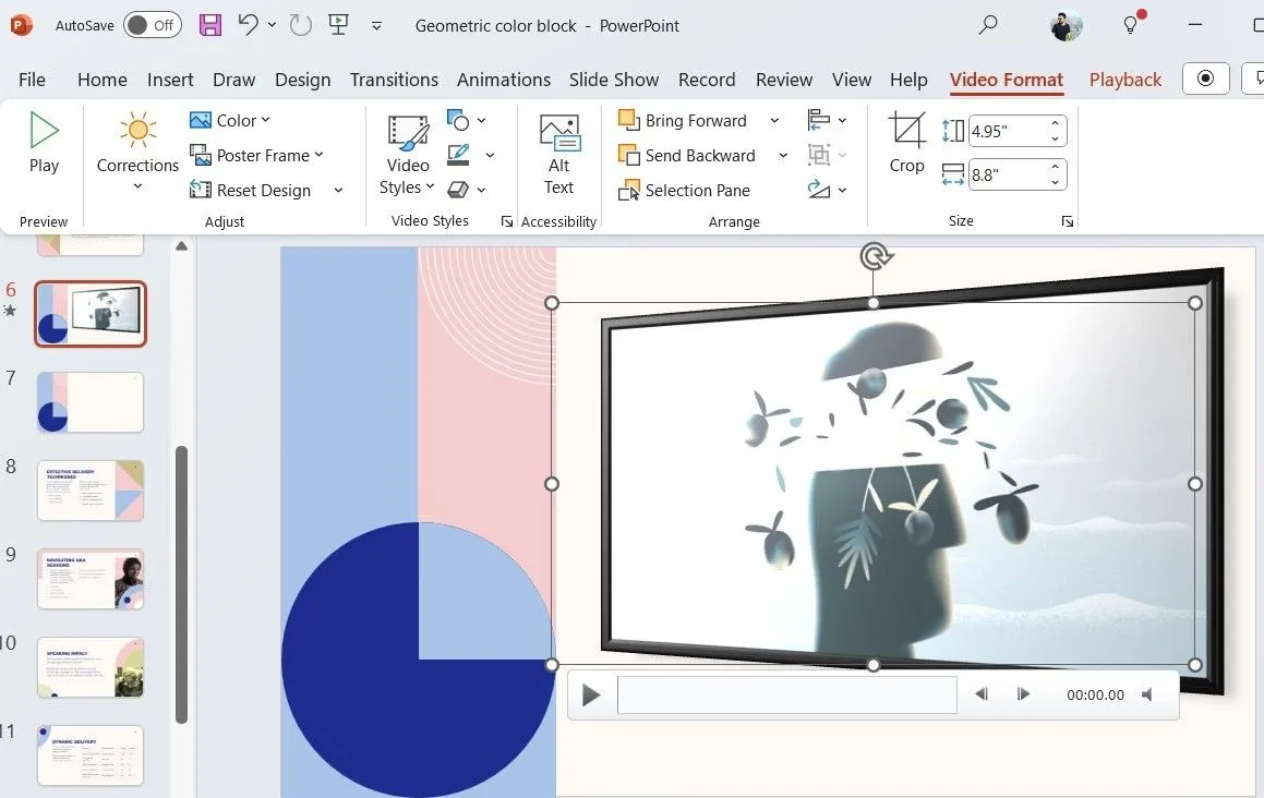 Thẻ Định dạng Video trong PowerPoint với các tùy chọn hiệu ứng