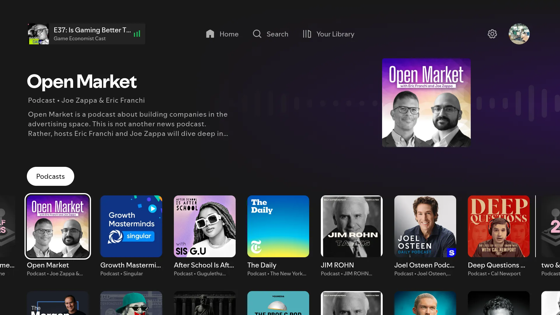 Thẻ Podcast trong ứng dụng Spotify trên TV