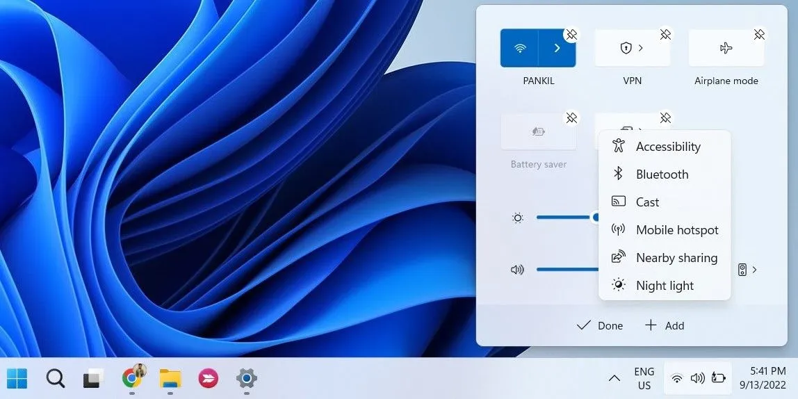 Thêm tùy chọn Bluetooth vào bảng cài đặt nhanh trên Windows 11