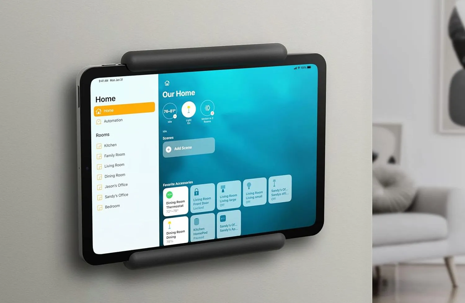 Thiết bị iPad được sử dụng như một bộ điều khiển trung tâm (hub) cho hệ thống nhà thông minh.