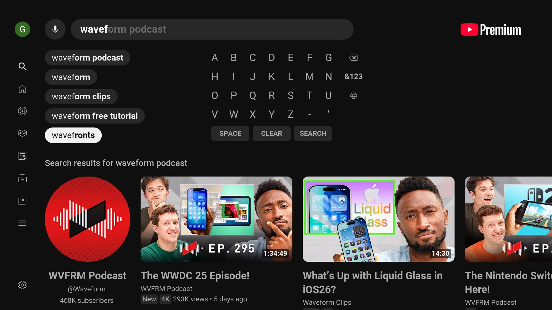 Tìm kiếm podcast trên ứng dụng YouTube của Smart TV