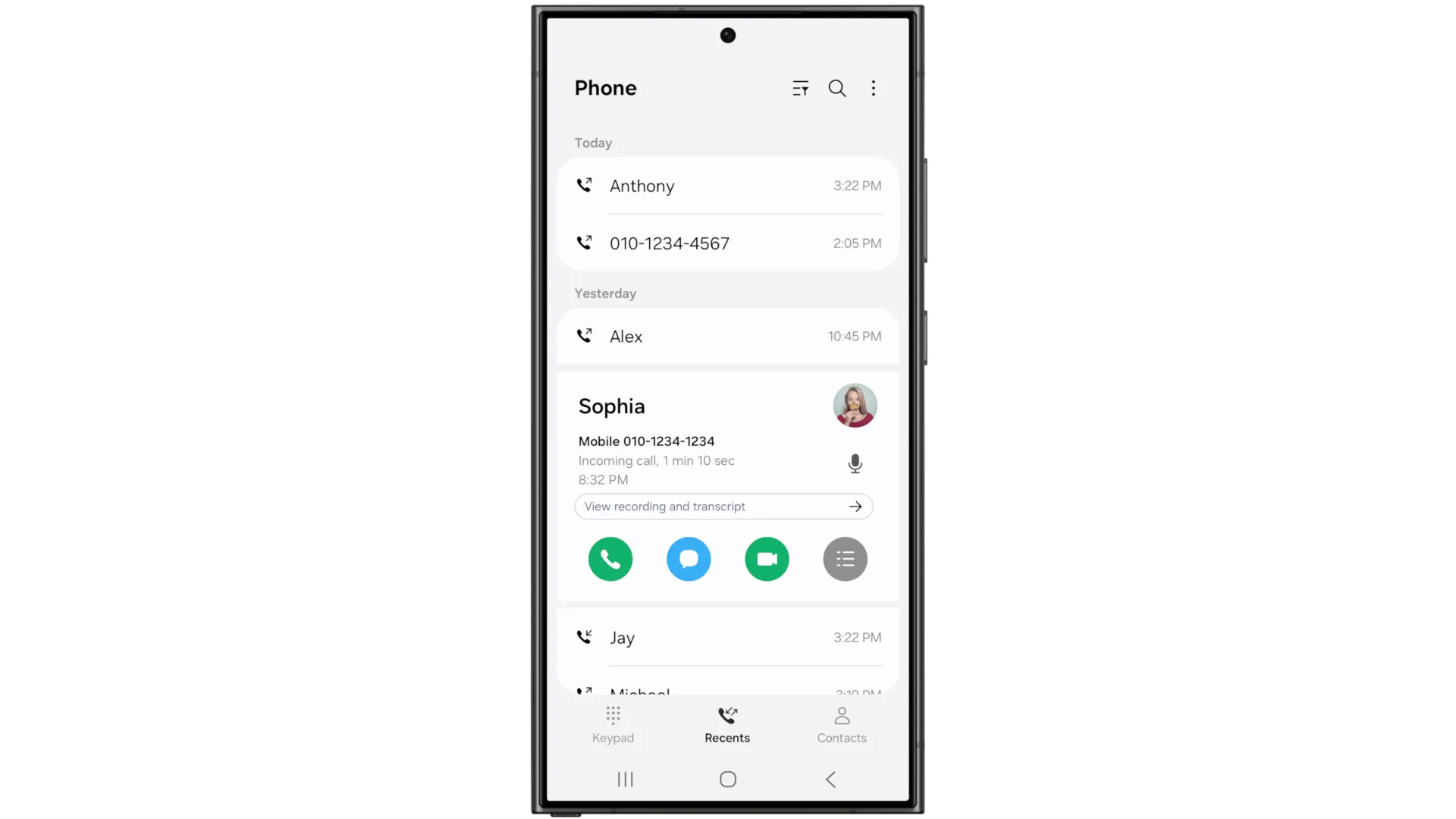 Tính năng ghi âm cuộc gọi và tạo bản chép lời trên One UI 7, có cảnh báo âm thanh