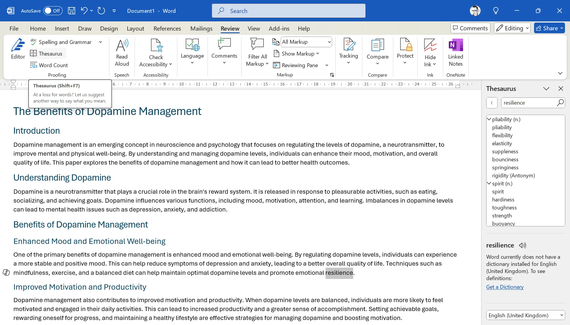 Tính năng Từ điển đồng nghĩa (Thesaurus) trong Microsoft Office giúp tìm kiếm từ phù hợp