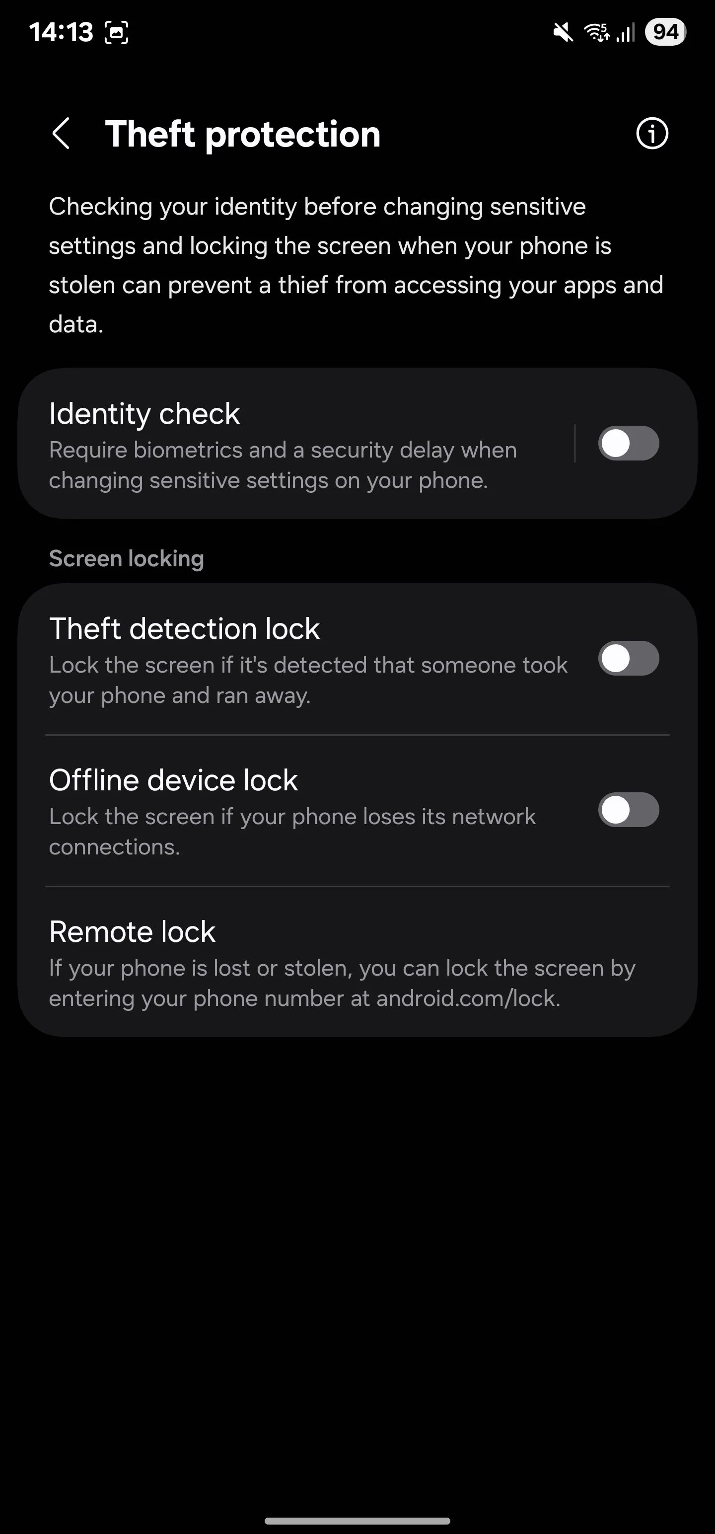 Trang cài đặt các tính năng &quot;Bảo vệ chống trộm&quot; của Samsung One UI 7