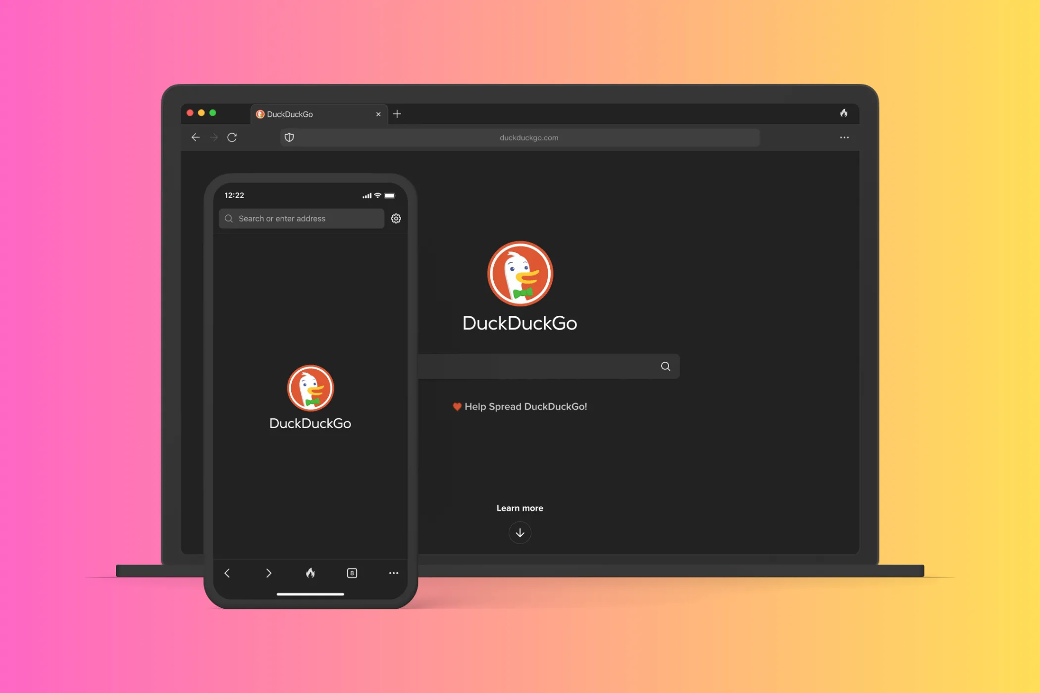 Trang chủ trình duyệt DuckDuckGo trên laptop và điện thoại, minh họa giải pháp bảo vệ quyền riêng tư thay thế trình duyệt thông thường.