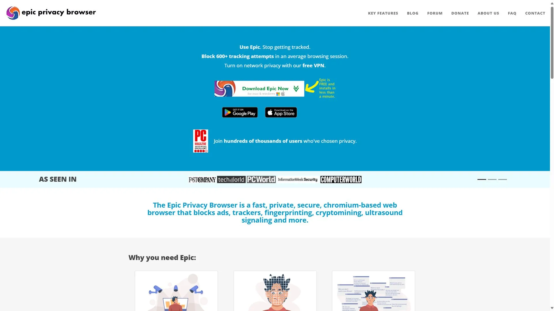 Trang chủ trình duyệt Epic Privacy Browser
