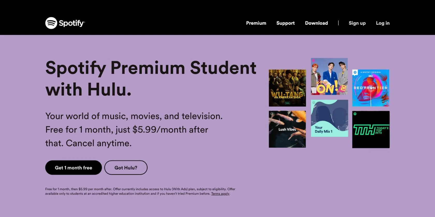 Trang giới thiệu gói Spotify Premium Student trên website Spotify