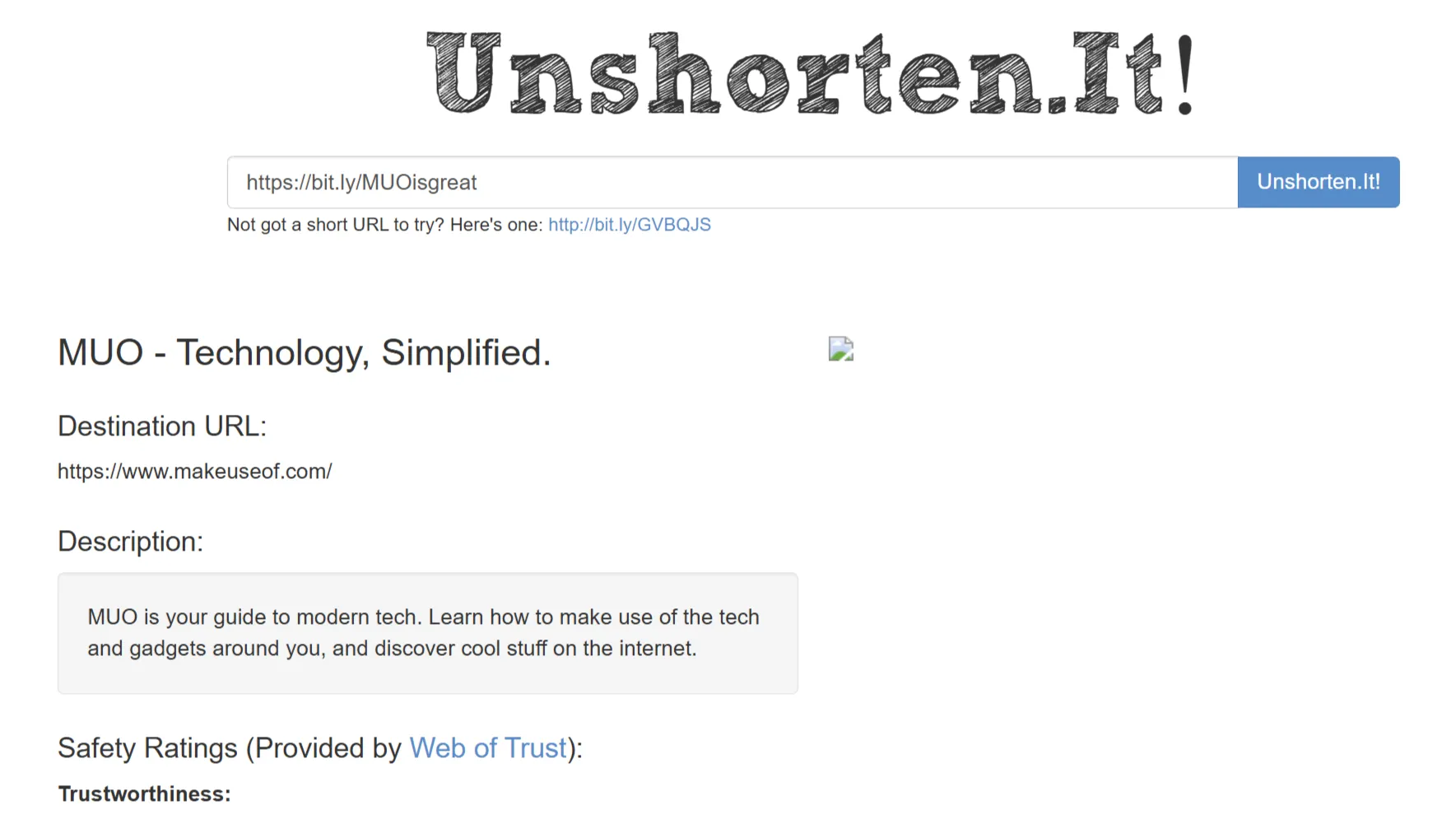 Trang Unshorten.it hiển thị URL đích thực của một liên kết rút gọn, giúp người dùng kiểm tra link an toàn.