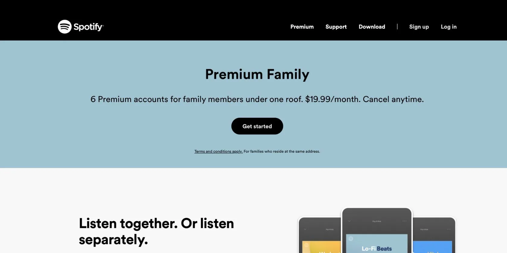 Trang web Spotify giới thiệu gói Spotify Premium Family