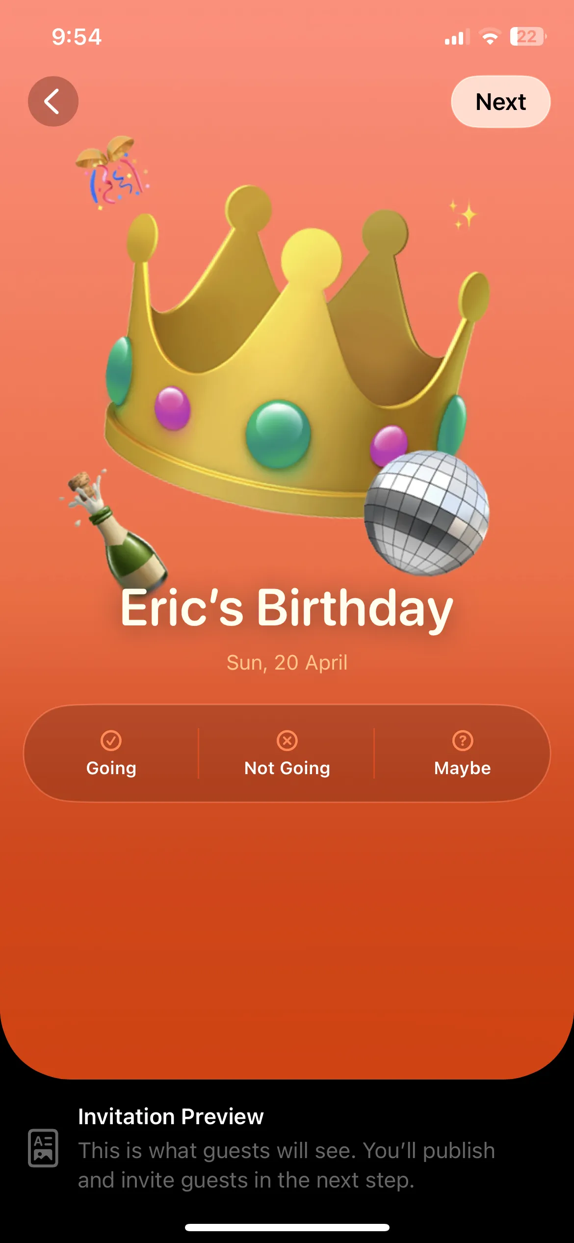 Trang xem trước thiệp mời kỹ thuật số trong ứng dụng Apple Invites, tích hợp thông tin sự kiện và bản đồ.