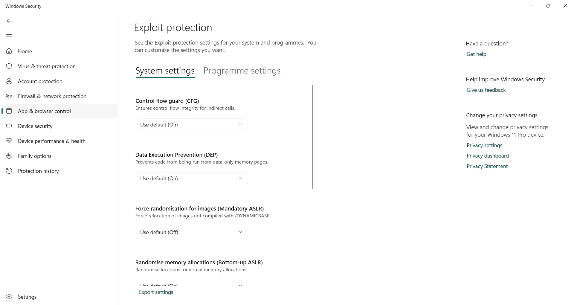 Tùy chỉnh cài đặt Exploit Protection để tăng cường bảo mật ứng dụng