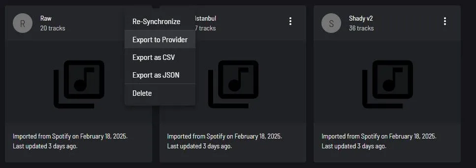 Tùy chọn cho playlist trong Playlists.cloud