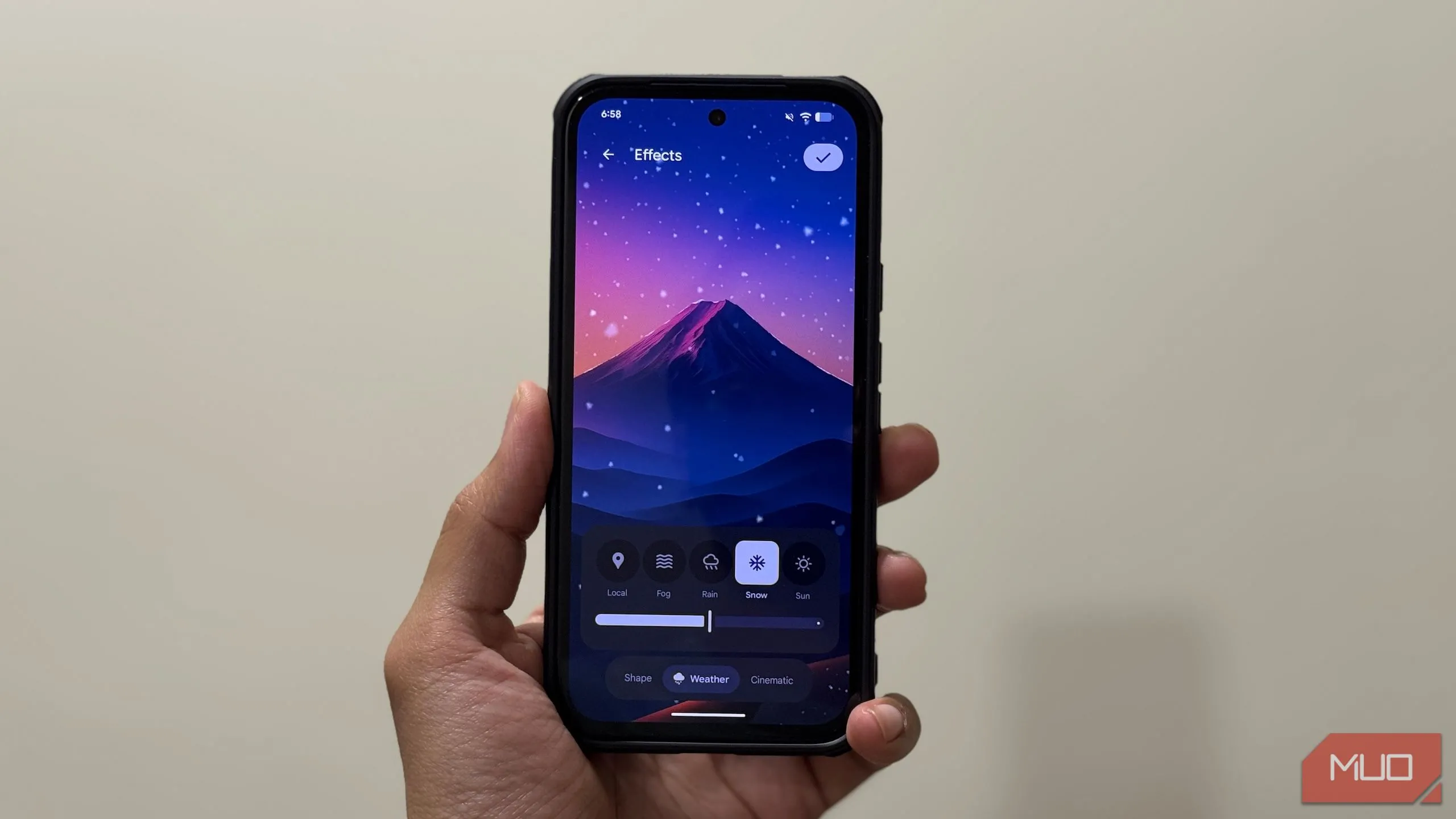 Tùy chọn hình nền Hiệu ứng Thời tiết (Weather Effect) trên Android 16 Pixel