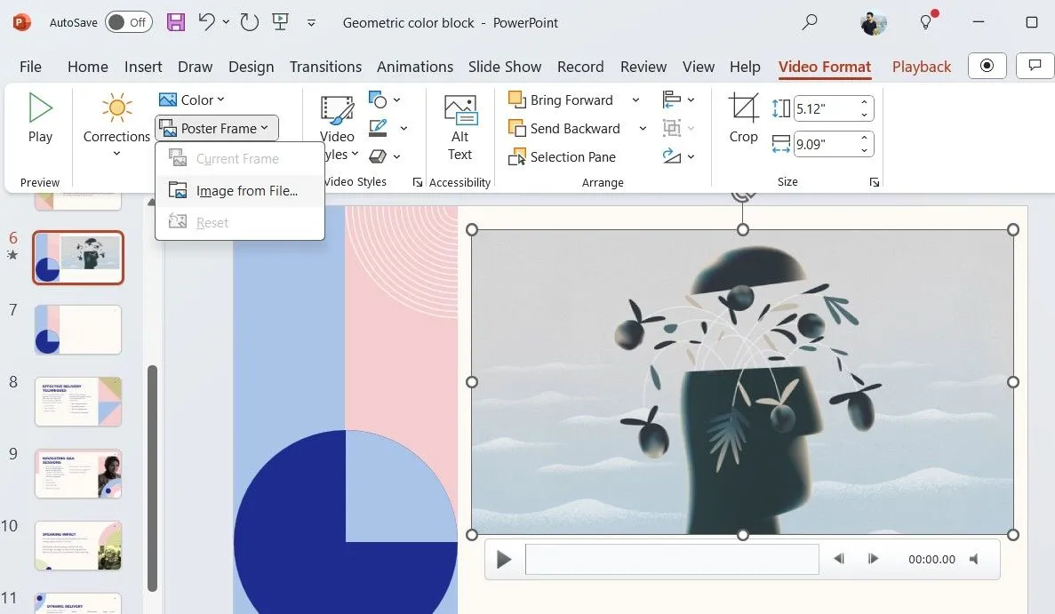 Tùy chọn Khung áp phích trong tab Định dạng Video của PowerPoint