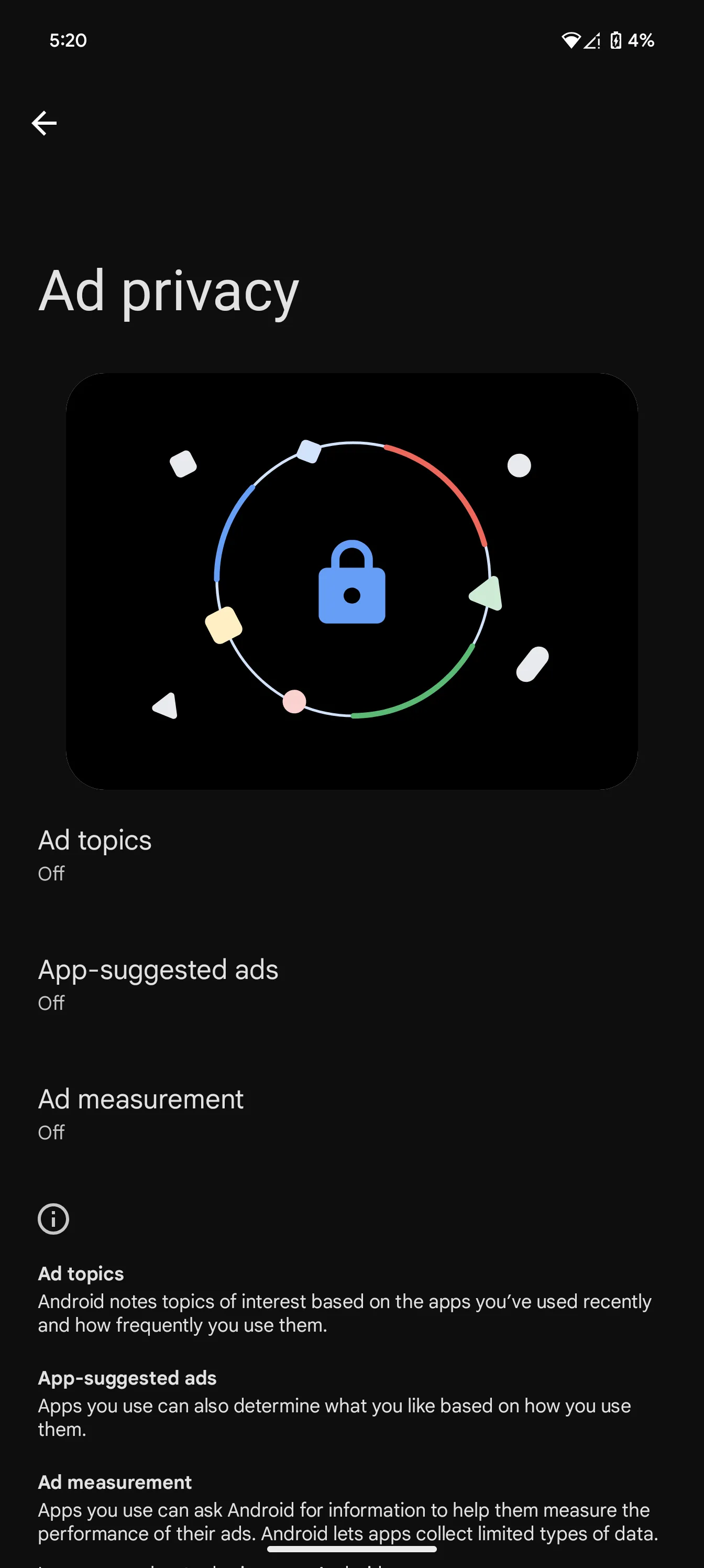 Tùy chọn quảng cáo cá nhân hóa trong cài đặt Android, nơi người dùng có thể tắt quảng cáo
