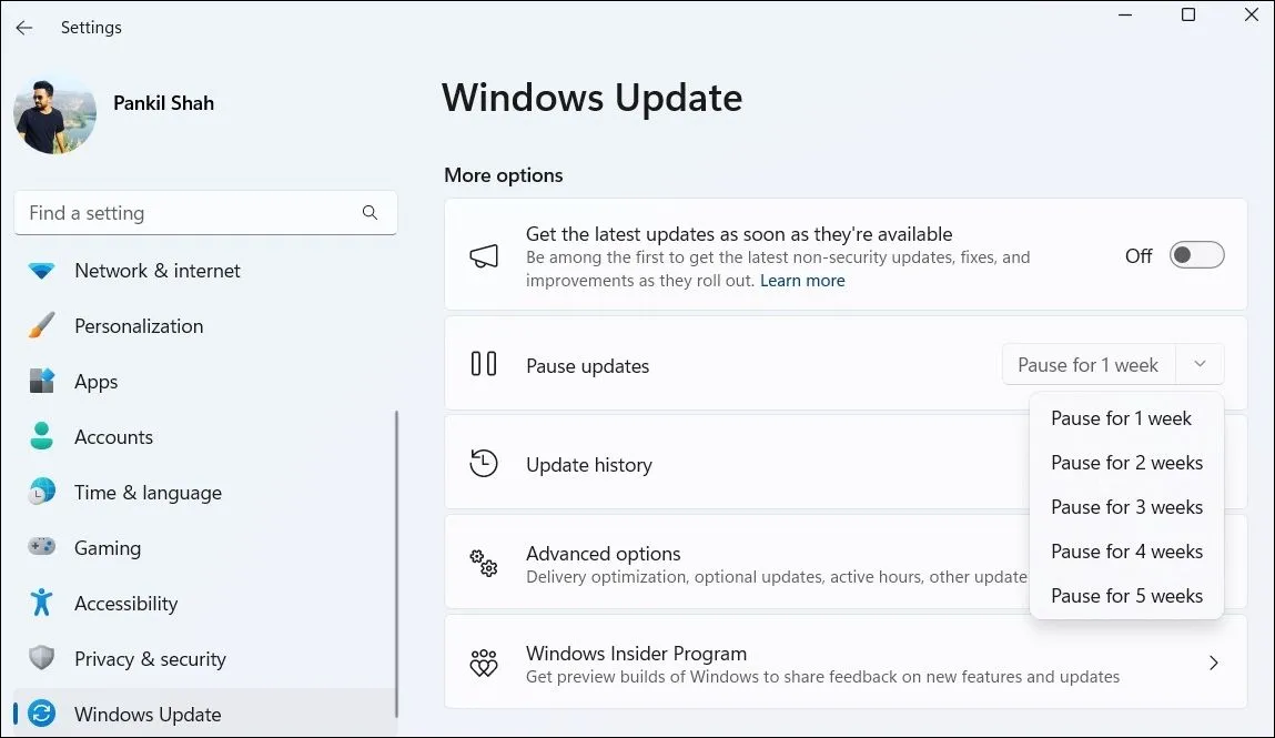 Tùy chọn tạm dừng cập nhật Windows trong ứng dụng Cài đặt