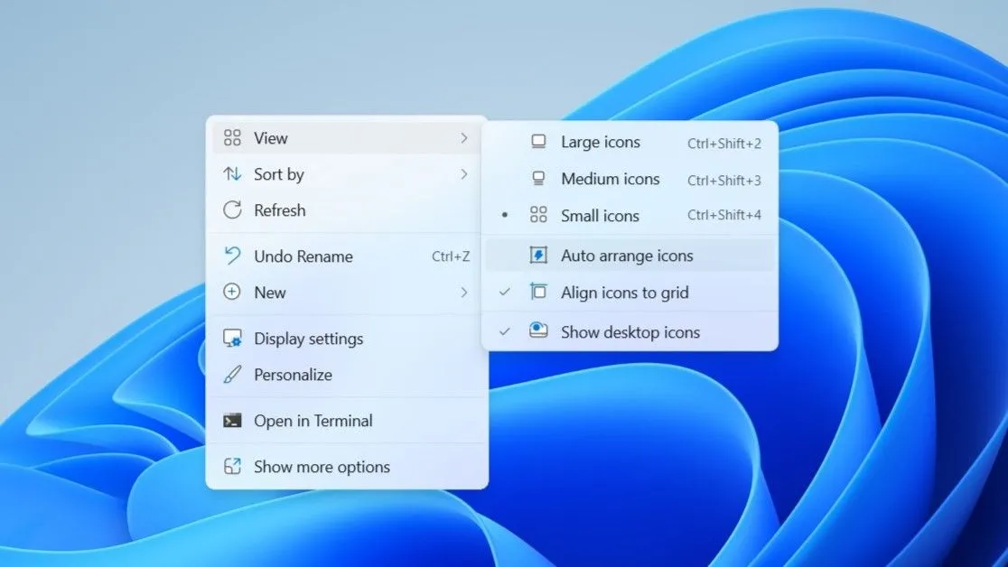 Tùy chọn Tự động sắp xếp biểu tượng trong menu ngữ cảnh của Windows