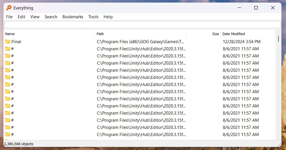 Ứng dụng Everything hiển thị kết quả tìm kiếm file và thư mục siêu tốc trên Windows