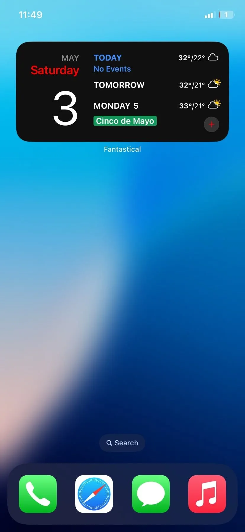 Widget Fantastical hiển thị lịch và sự kiện sắp tới trên màn hình chính iPhone, giúp quản lý thời gian hiệu quả